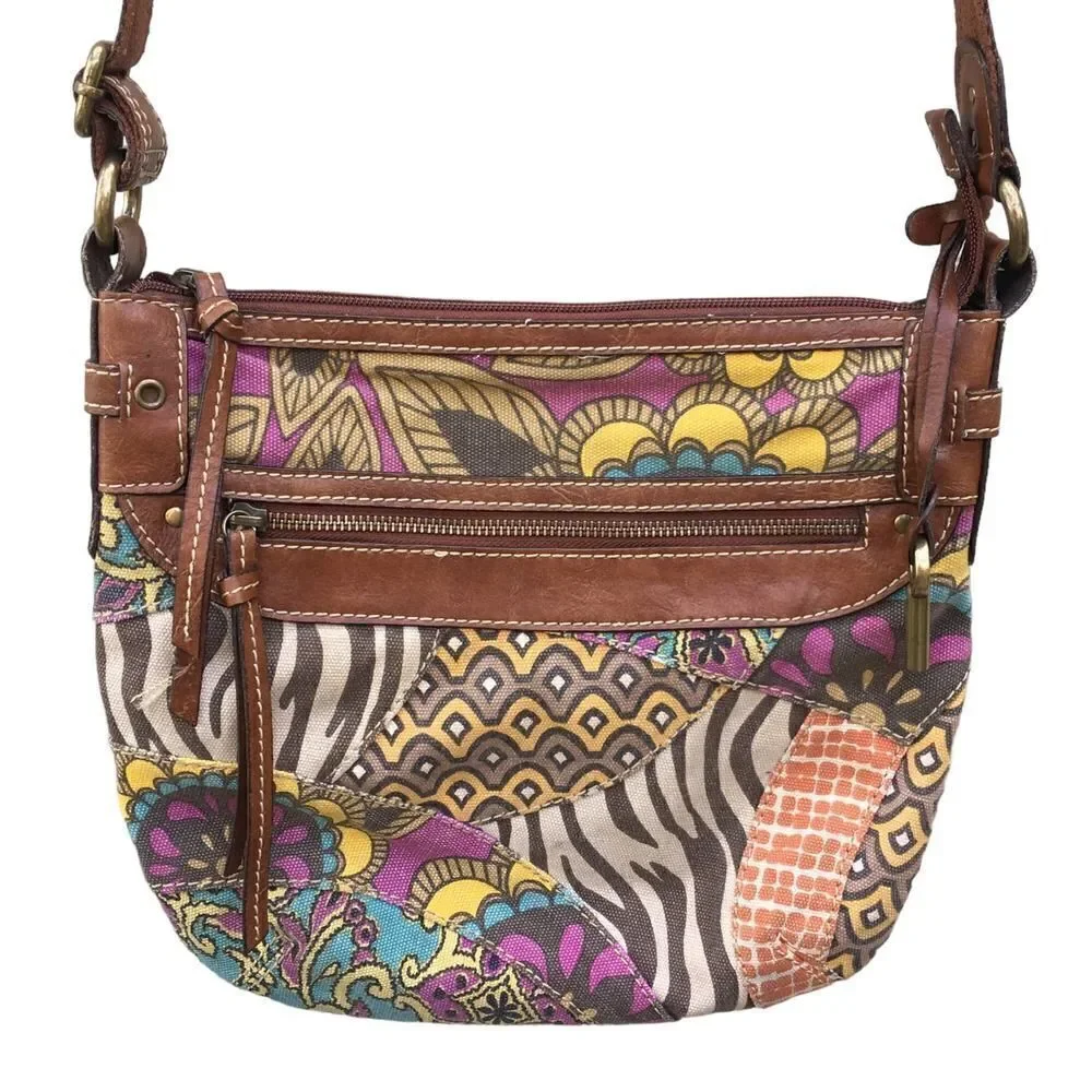 Vintage Graphic Fossil Cotton Leather Boho Hippie Bag